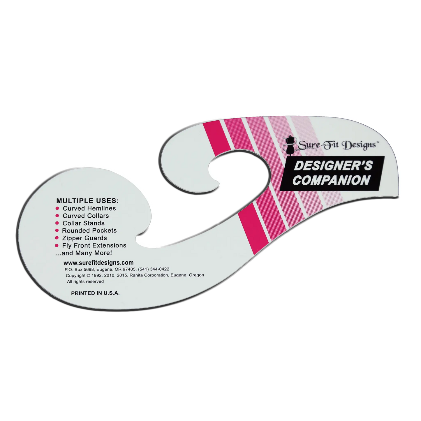 White and pink pattern drafting tool with text on a white background