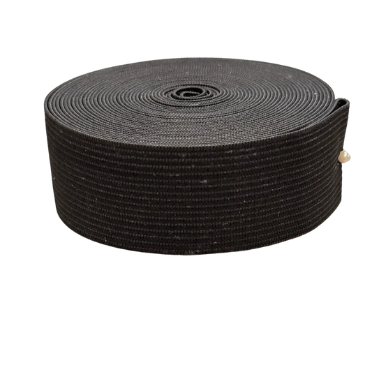 Roll of black elastic on a white background