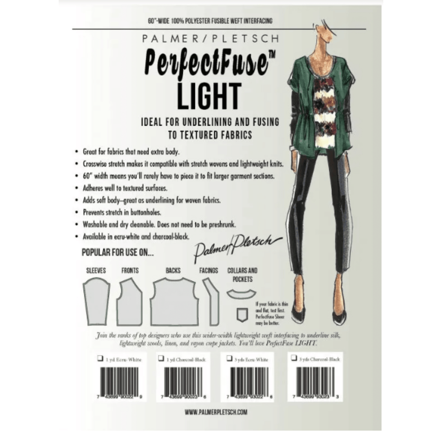 A product envelope for a light weight iron on interfacing made by Palmer Pletsch.