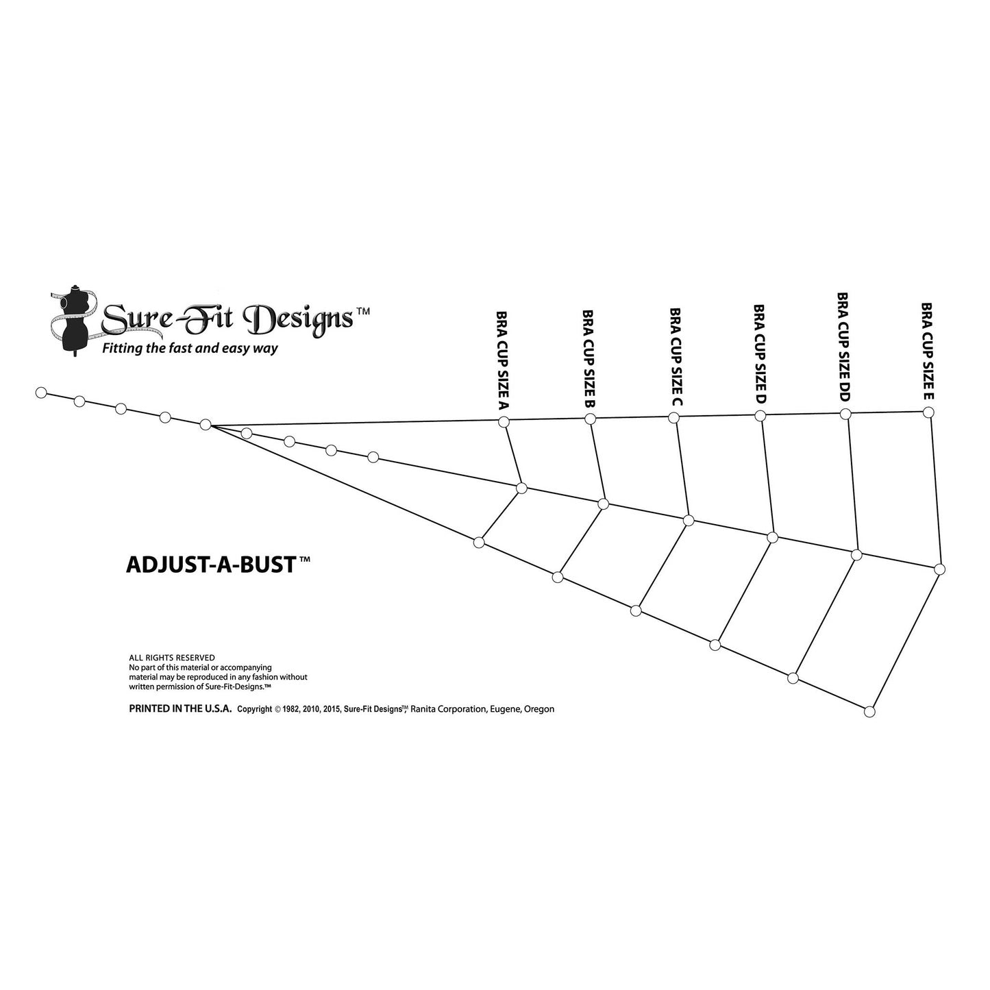 Sure Fit Designs Adjust a Bust template.  a clear plastic template with bra cup sized and is used to draft bust darts in patternmaking