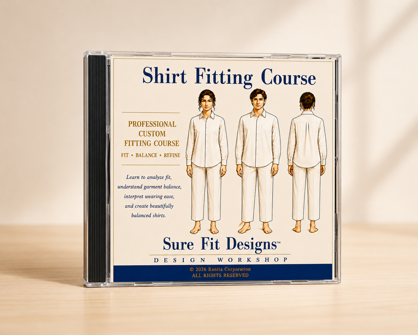 CD cover for 'Shirt Fitting Course' by Sure Fit Designs on a beige background