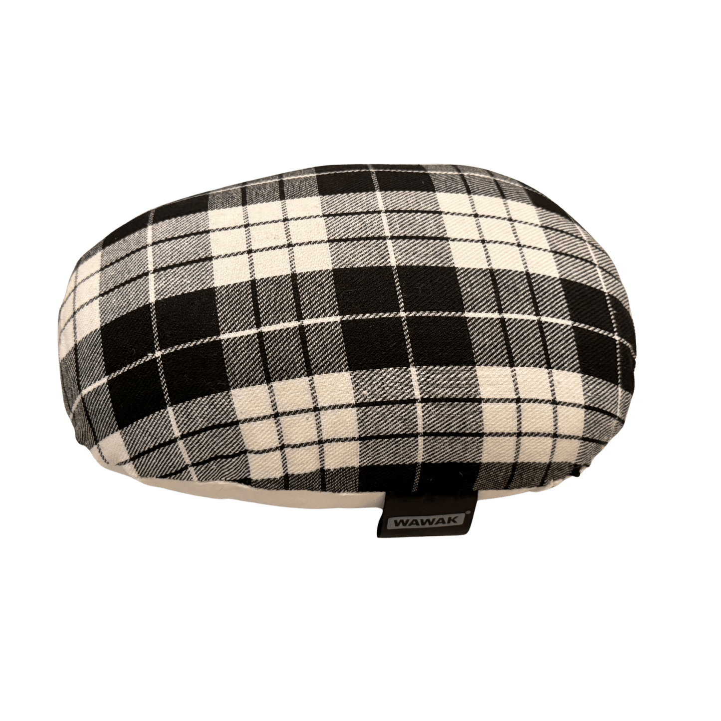 A tailoring ham that is made with a white and black flannel pattern