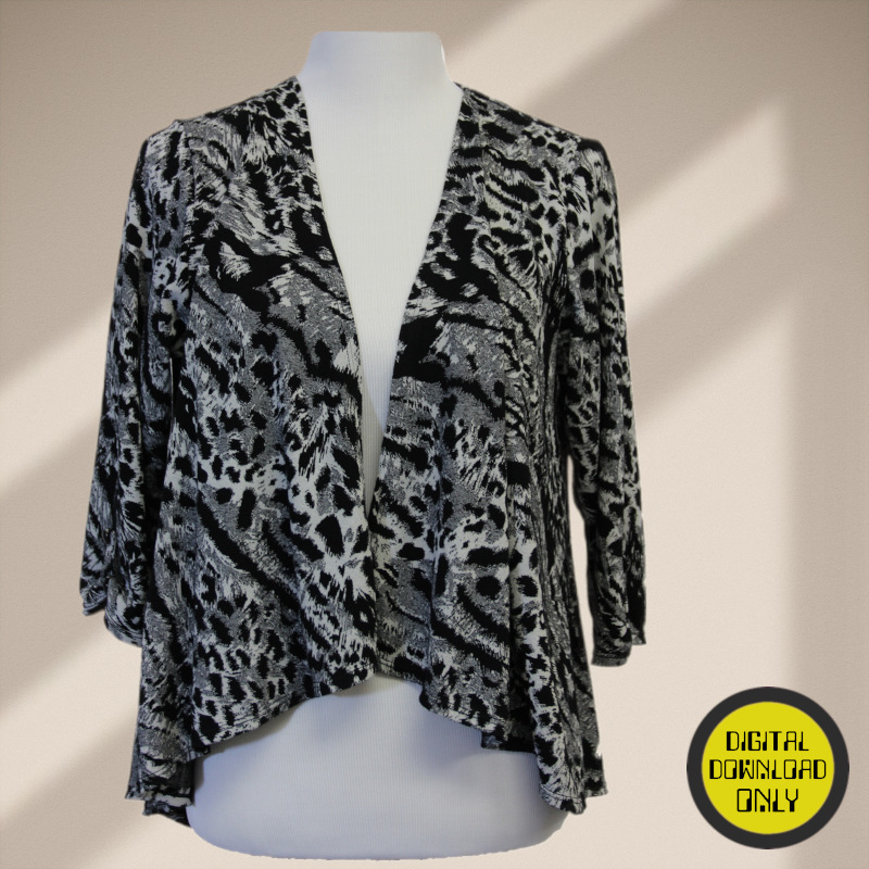 Leopard print cardigan on a mannequin against a plain background