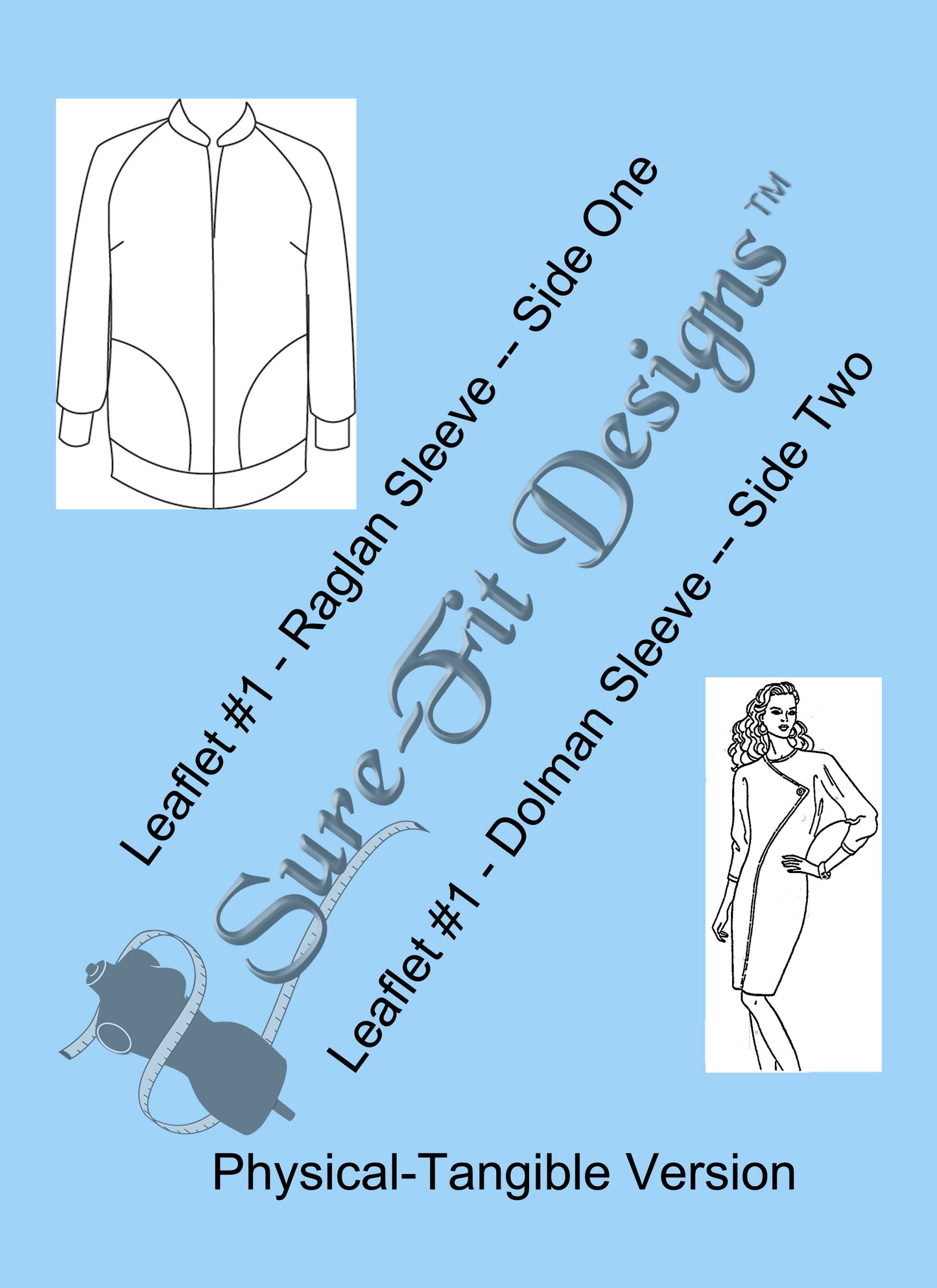A pattern for how to a reglan or dolman printed on blue paper