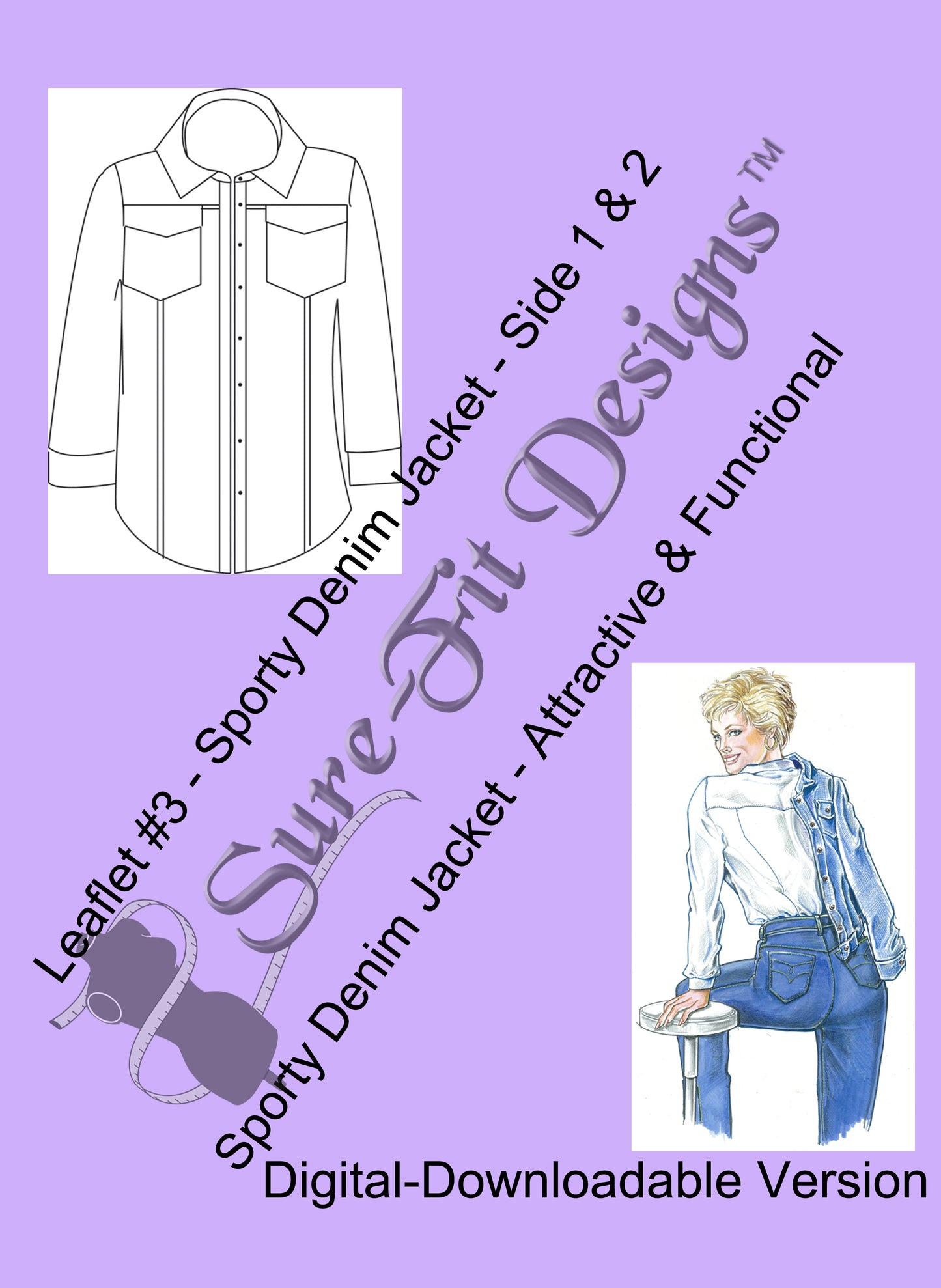 A pattern for how to make a denim jacket printed on lavender paper