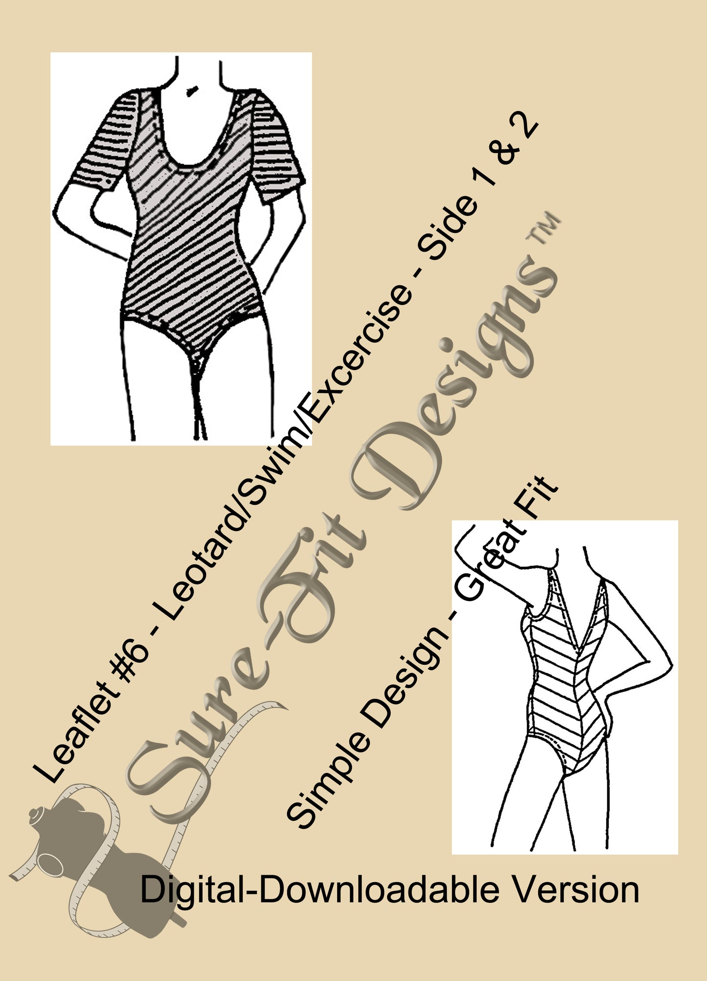 A pattern for how to make swim wear or a leotard printed on beige paper