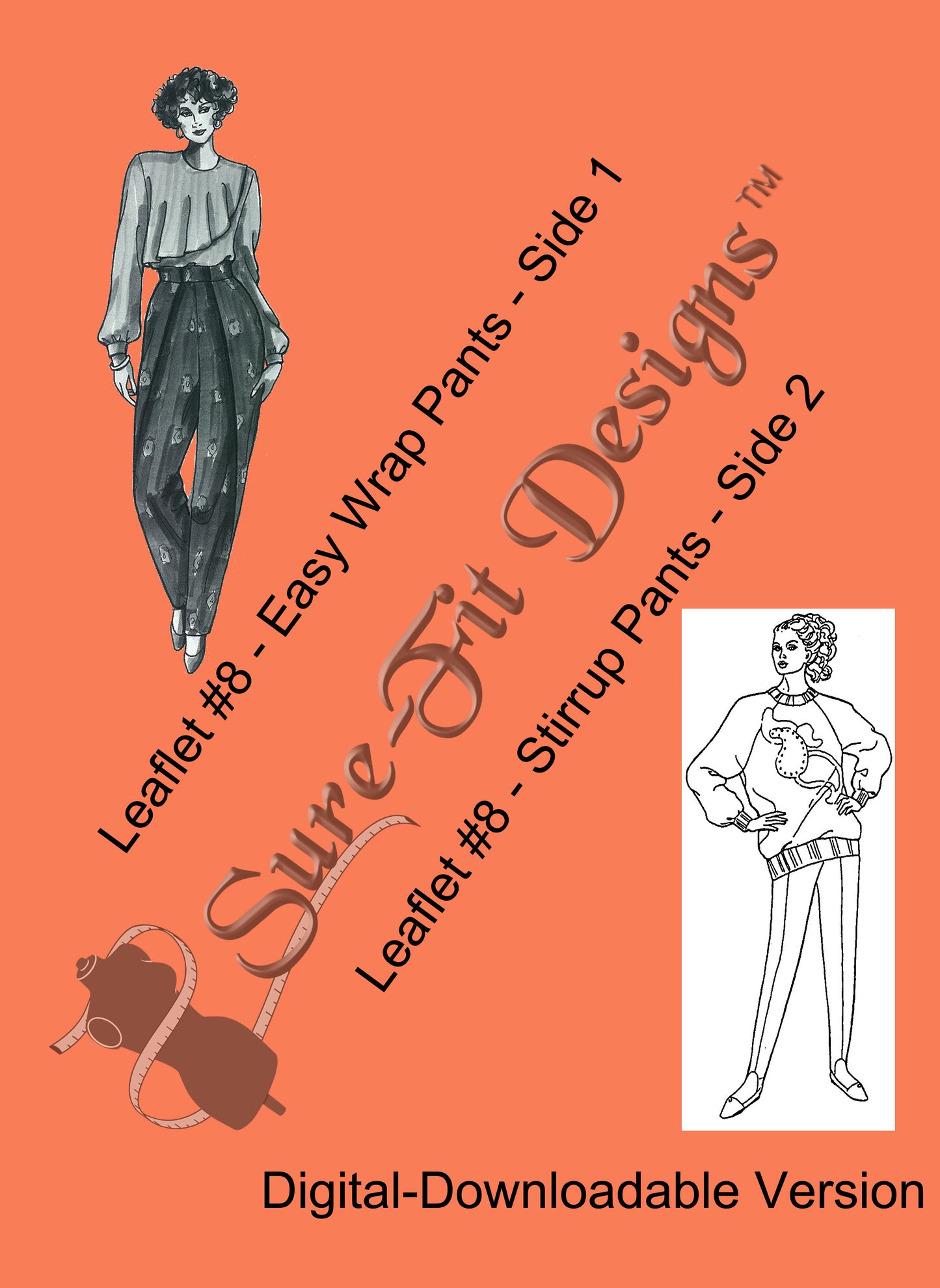 A pattern for how to make easy wrap pants printed on orange paper