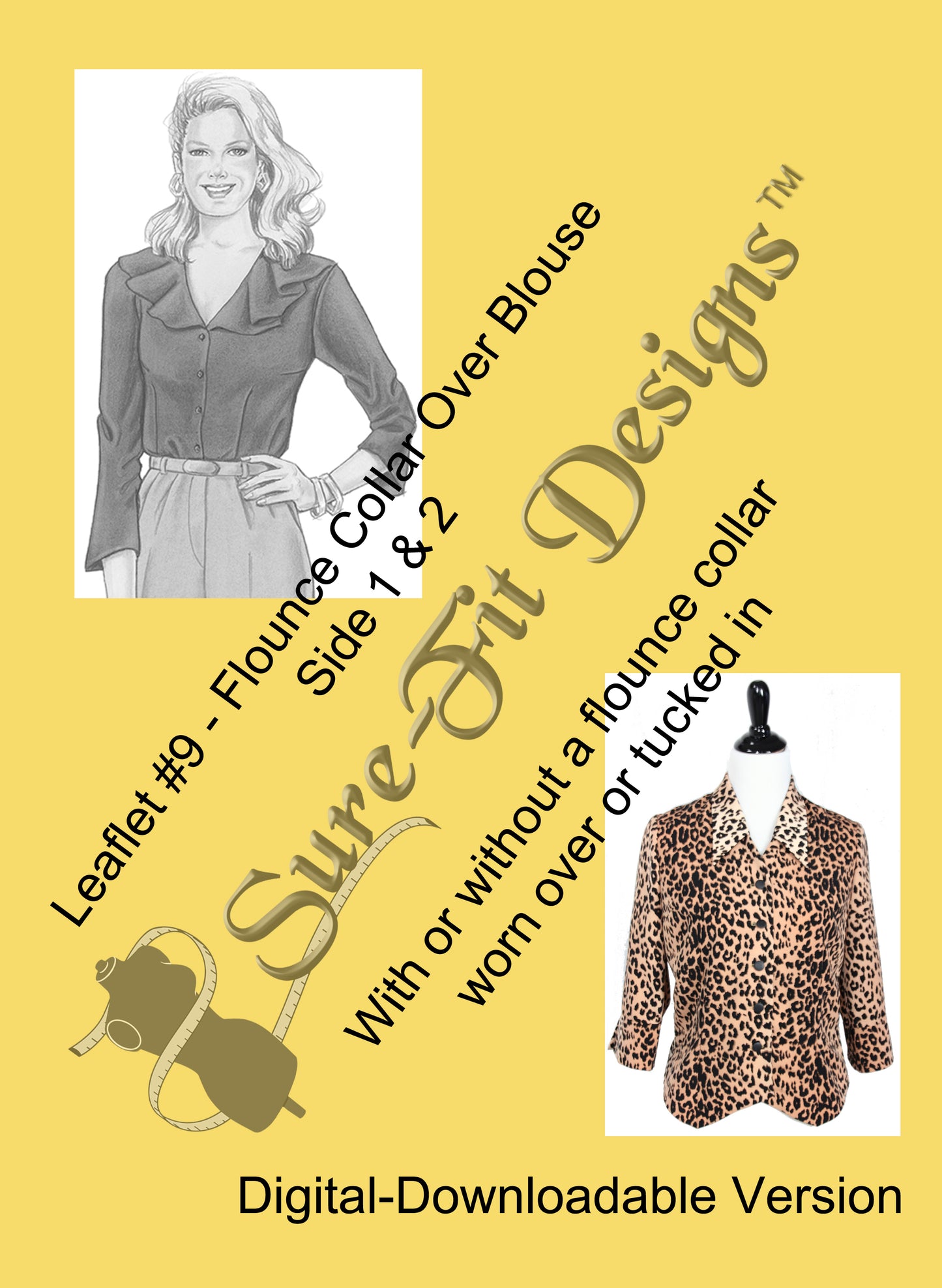 A pattern for how to make a flounced collar on printed on yellow paper