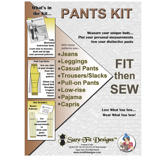 Pants kit from Sure Fit Designs packaging with text and illustrations on a white background