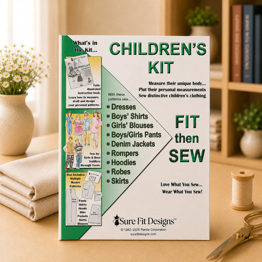 A Sure Fit Designs Children's Kit displayed vertical on a maple table with a bookcase in the background