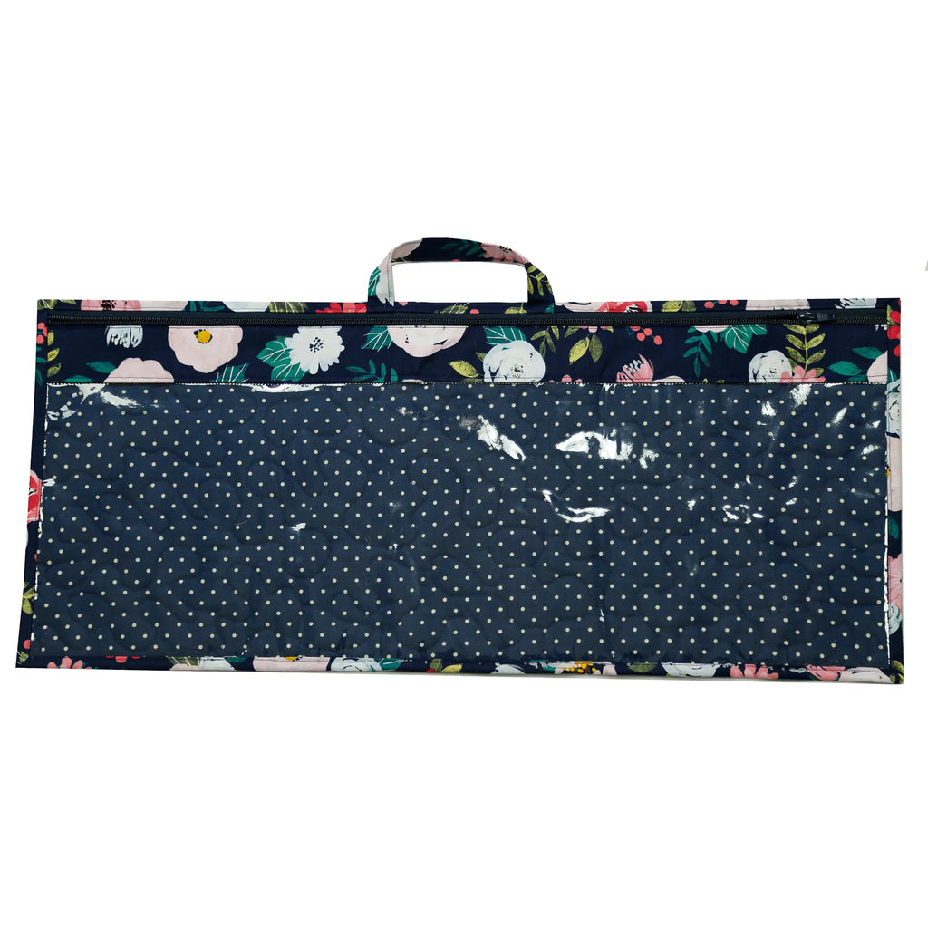 Floral-patterned bag with a dark blue background
