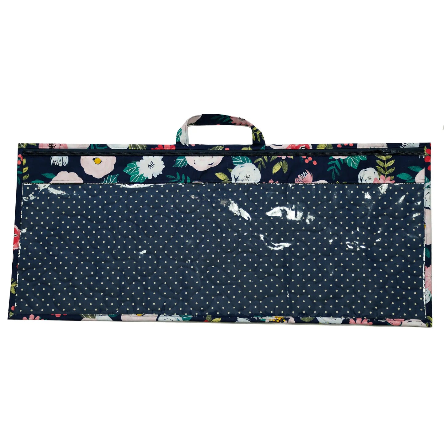 Floral-patterned bag with a dark blue background