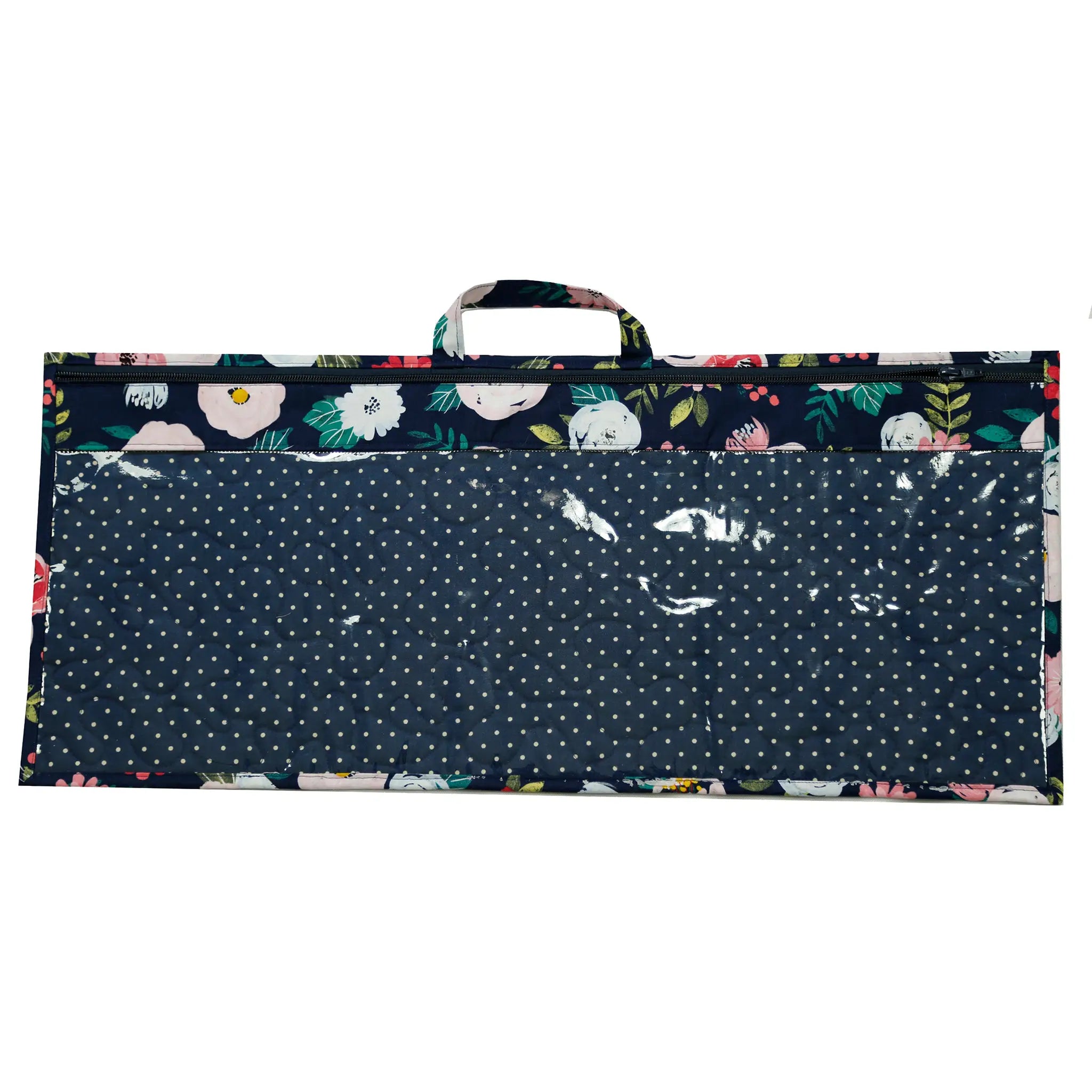 Floral-patterned bag with a dark blue background