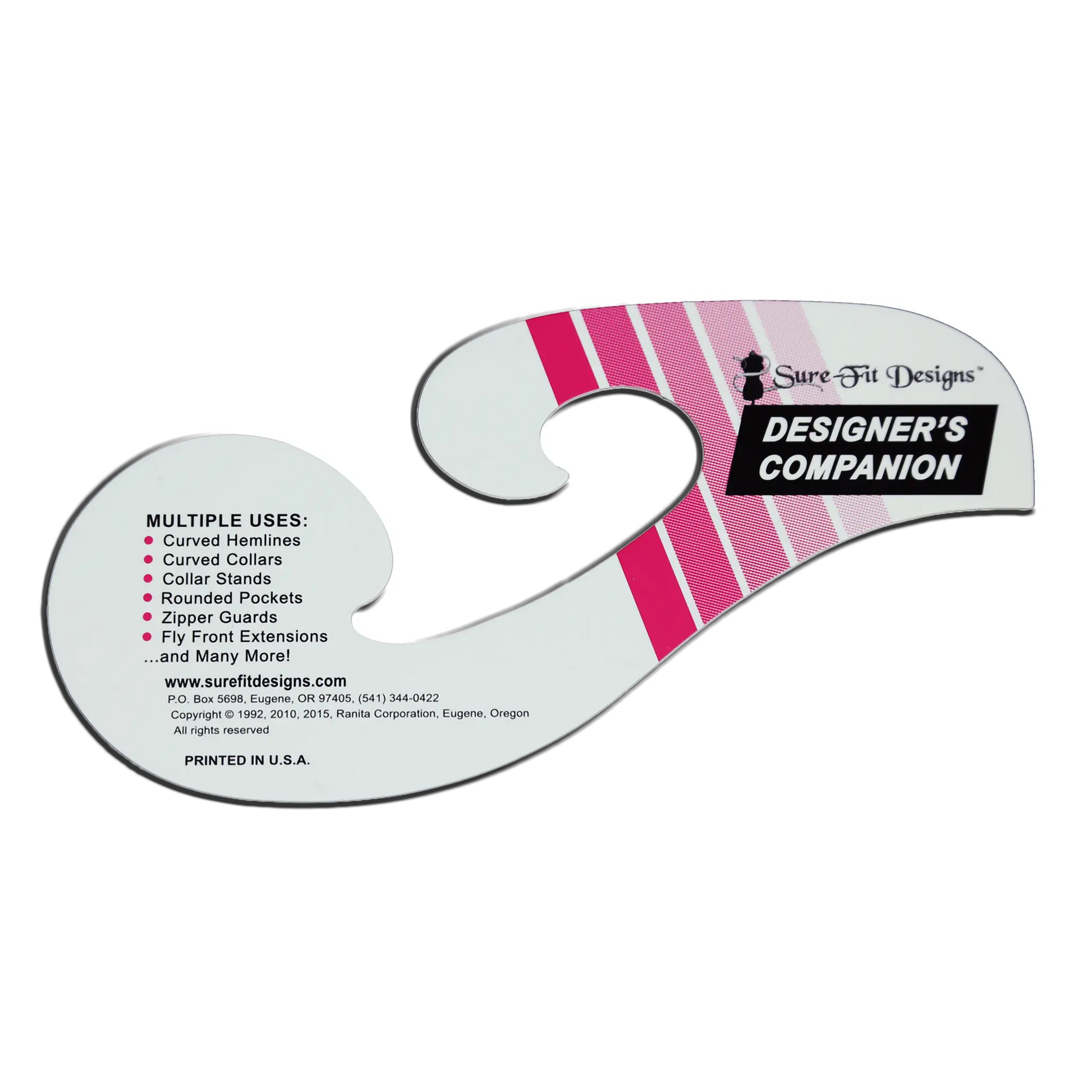 White and pink pattern drafting tool with text on a white background