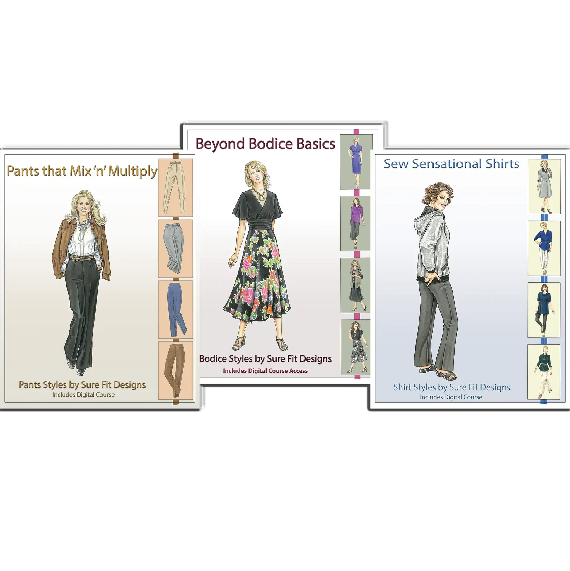 A collection of sewing pattern designing books by Sure Fit Designs