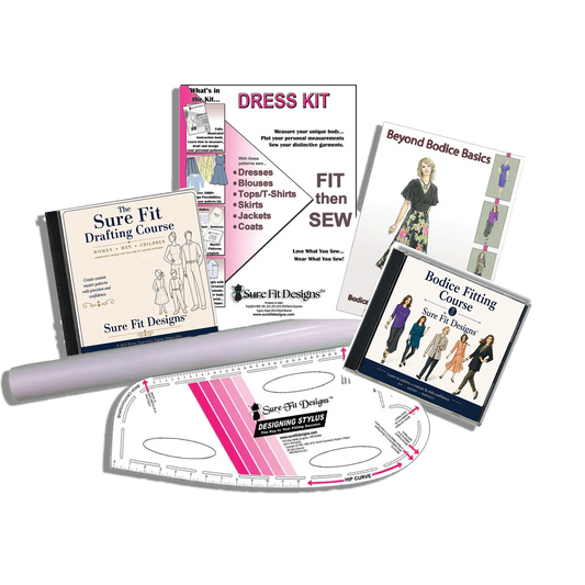 Collection of sewing books and tools on a white background