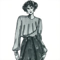 Illustration of a woman wearing a blouse and floral skirt on a white background