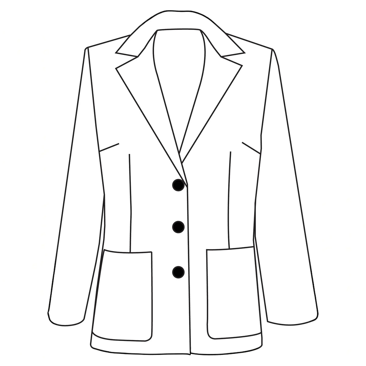 Line drawing of a blazer with two buttons on a white background