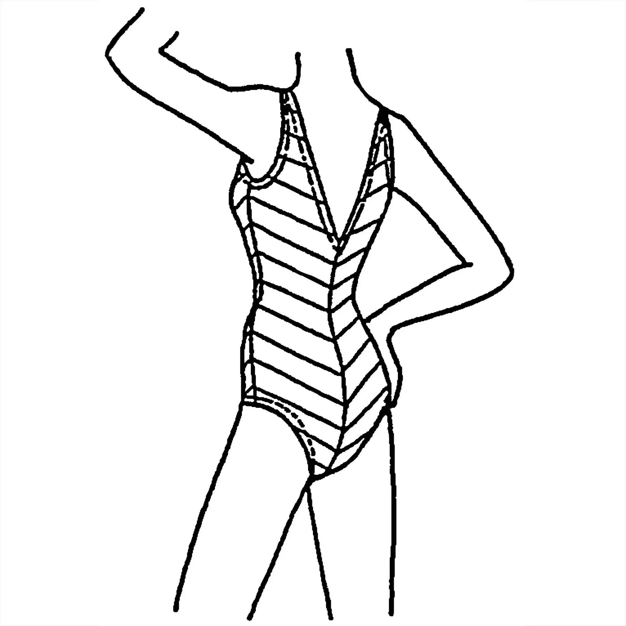 Line drawing of a swimsuit with a geometric pattern on a white background