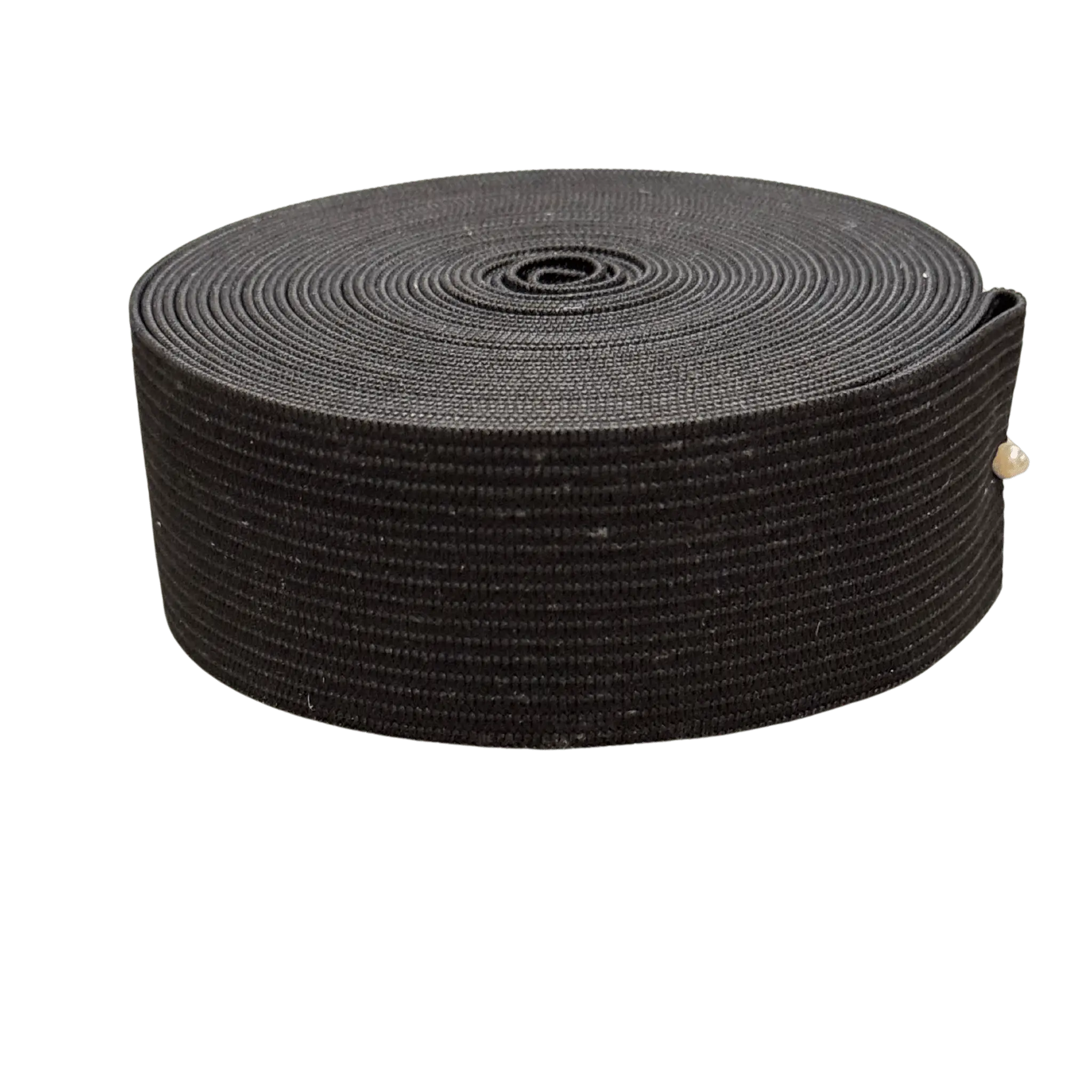 Roll of black elastic on a white background