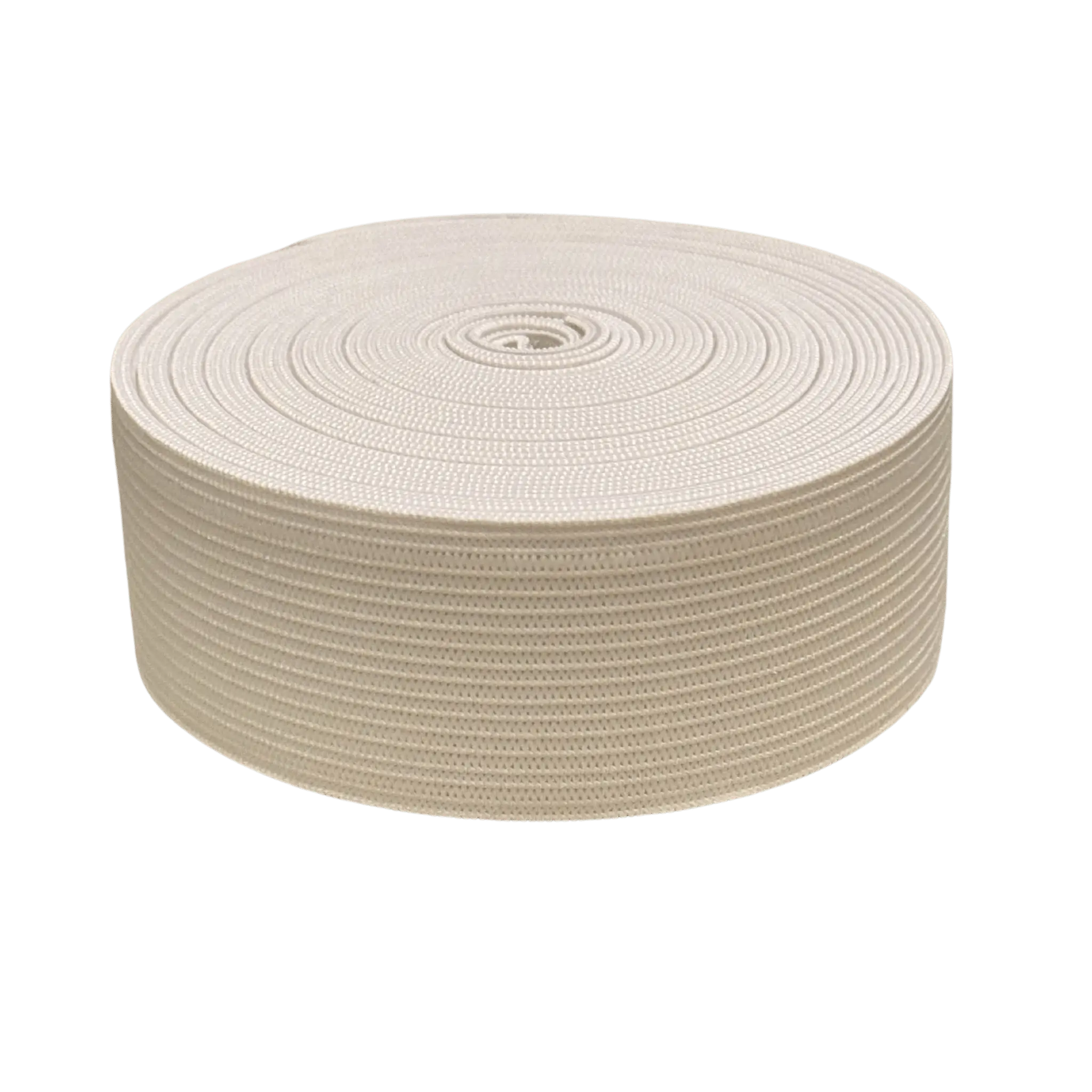Roll of beige elastic on a white background