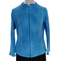 A digital PDF sewing pattern fora Funnel Neck Top.  The garment is a blue zip up jacket on a mannequin.