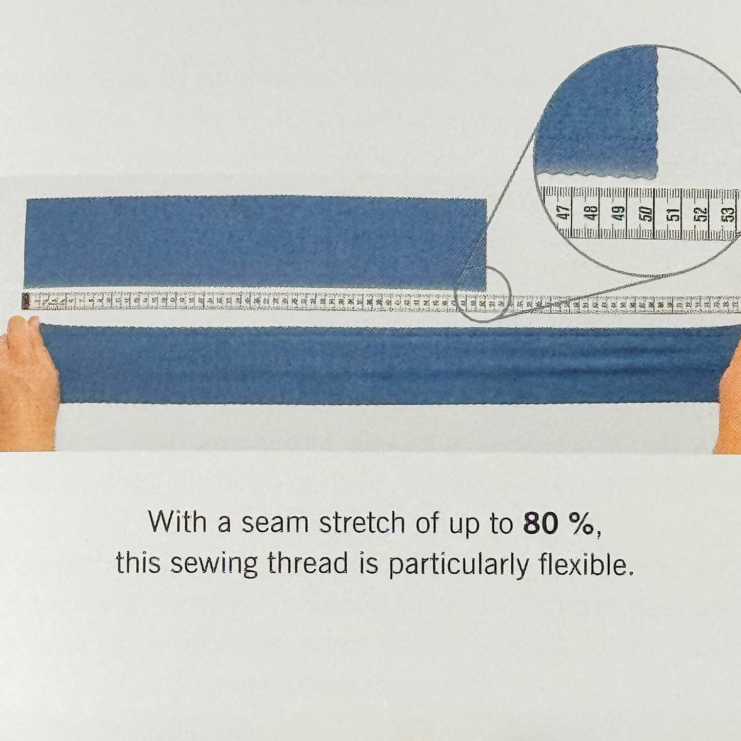 Measurement of sewing thread with a ruler on a white background