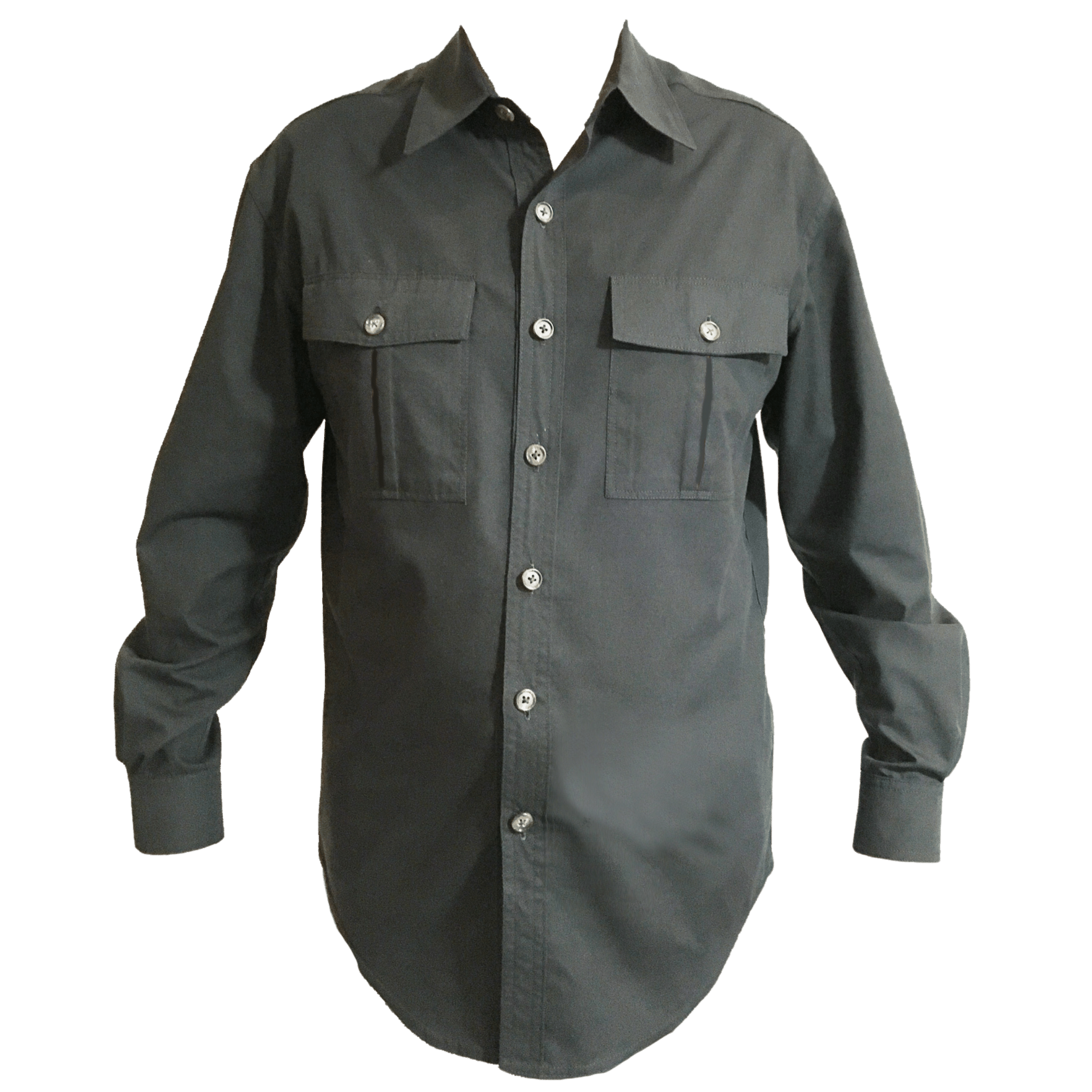 Advertisement for a sewing pattern PDF for a men's travel shirt.  The garment is an olive-green button up shirt.