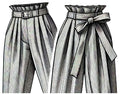 Black and white illustration of two pairs of pants with belts.