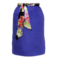 A digital sewing pattern for a pencil skirt.  The garment is a purple fitted knee length shirt 