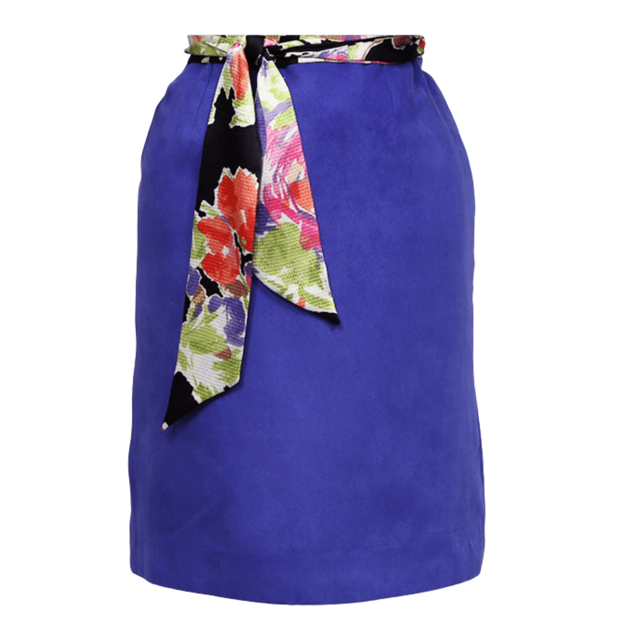 A digital sewing pattern for a pencil skirt.  The garment is a purple fitted knee length shirt 