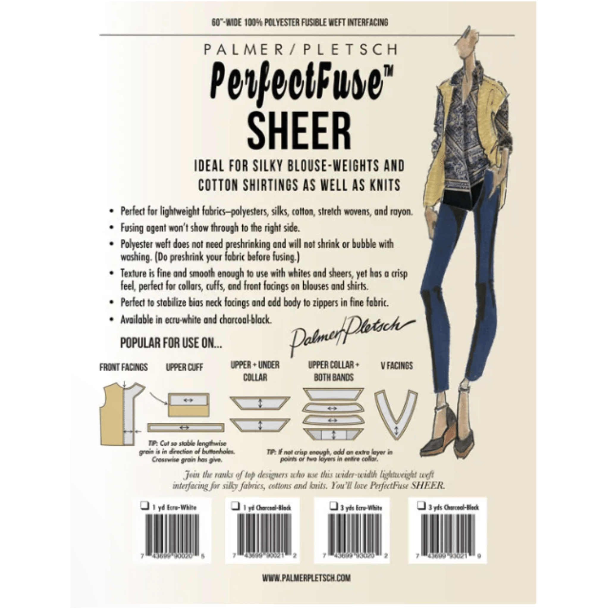 A product envelope for a sheer iron on interfacing made by Palmer Pletsch. 