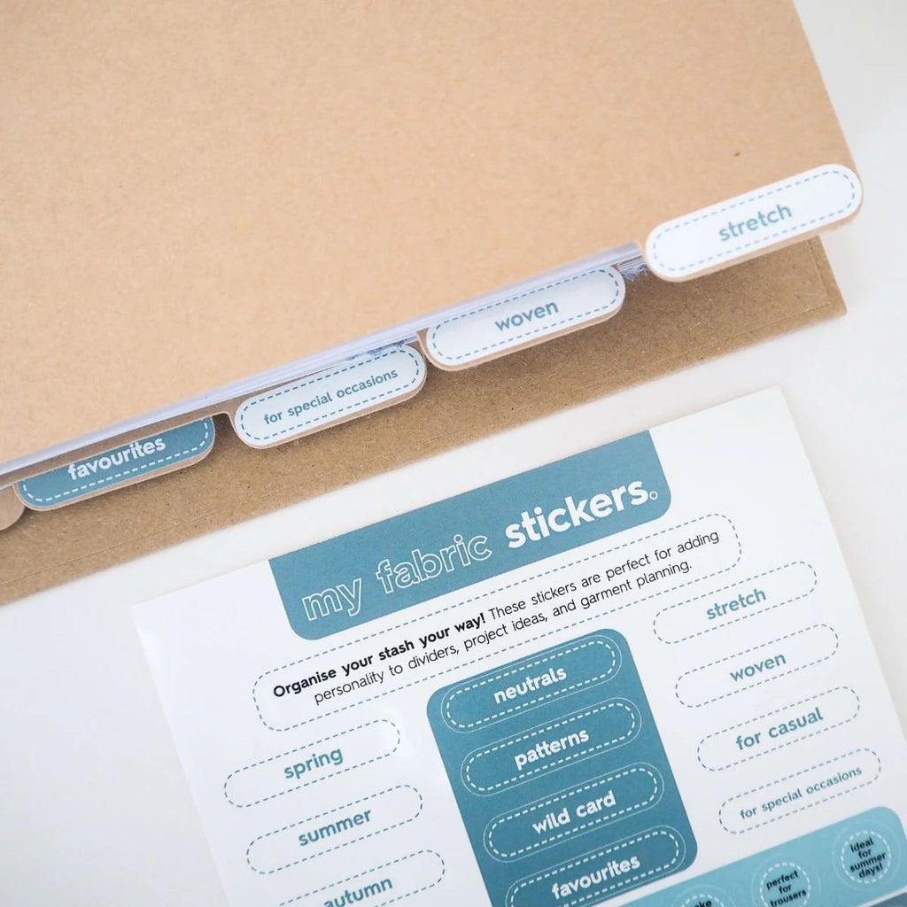 a page of stickers that are shades of blue on a white background that describe the  seasons and occasions to wear clothing