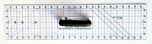 Quilting ruler with measurement markings on a white background